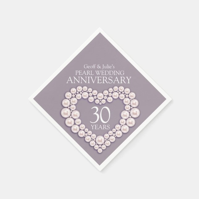 Pearl 30:e Bröllop-årsdagen av napkins hjärta Pappersservett (Hörn)