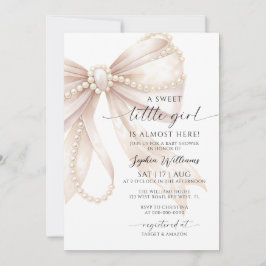 Pearl and Bow Sweet Little Girl Baby Shower Inbjudningar