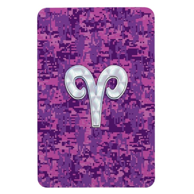 Pearl Aries Zodiac-tecken på Rosa Digital Camo Dec Magnet (Vertikal)