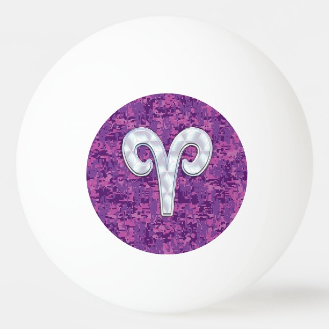Pearl Aries Zodiac-tecken på Rosa Digital Camo Dec Pingisboll (Baksidan)