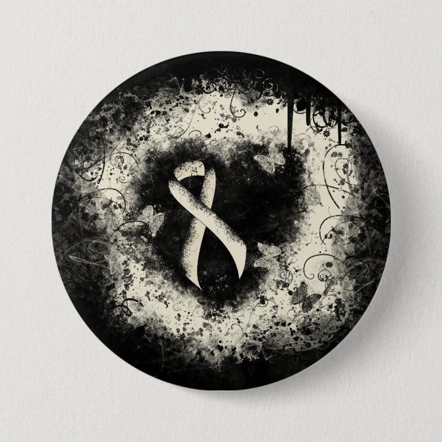 Pearl Awareness Ribbon Grunge Heart Knapp (Framsida)