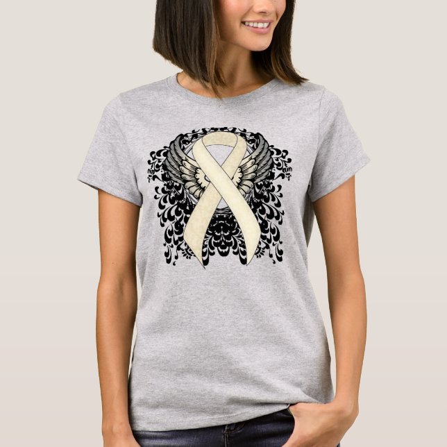 Pearl Awareness Ribbon med Vingar T Shirt (Framsida)