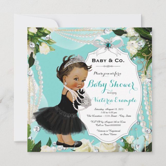 Pearl Baby & Co Svart Teal Etnisk Bebis Flick Show Inbjudningar (Framsida)