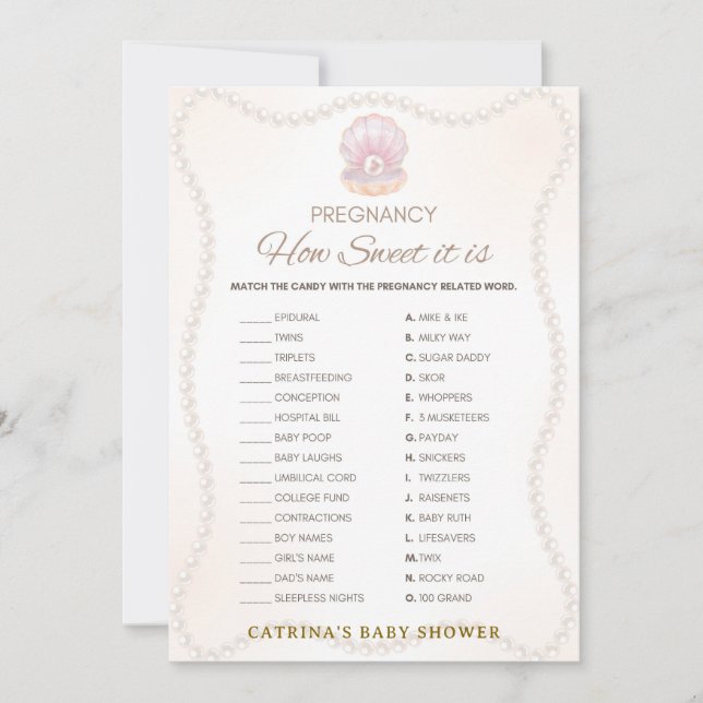 Pearl Baby Shower Game - Editable Name, 5x7 Inbjudningar (Framsida)