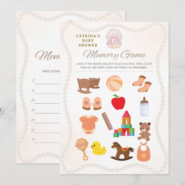 Pearl Baby Shower Game - Editable Name, 5x7 Inbjudningar (Fram/baksida)