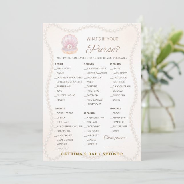 Pearl Baby Shower-spel - Redigerbart namn, 5x7 Inbjudningar (Stående Fram)