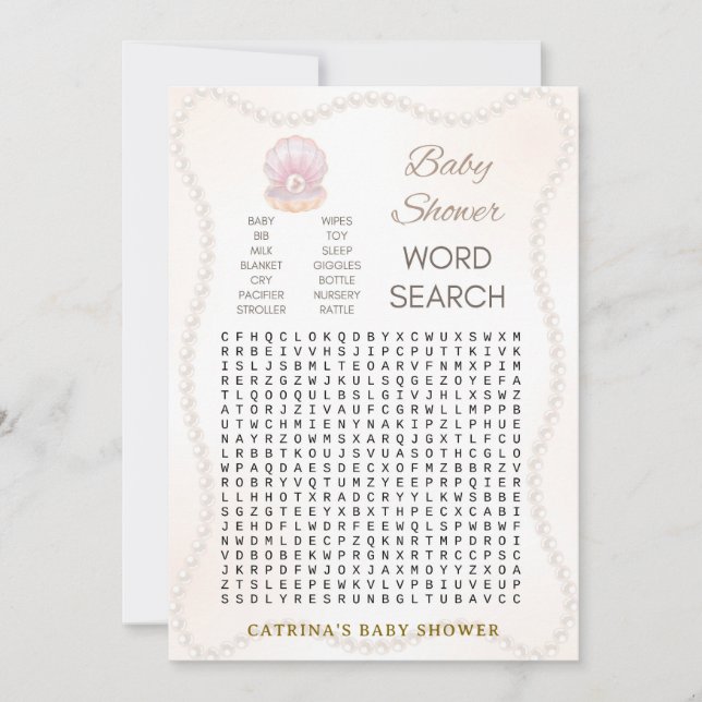 Pearl Bebis Dusj Spelet - Redigerbart Namn, 5x7 Inbjudningar (Framsida)
