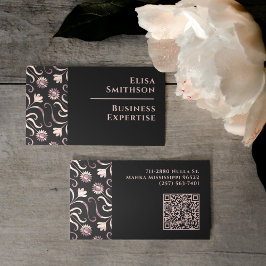 Pearl & Black Blommigt Damask Elegant Mönster Visitkort