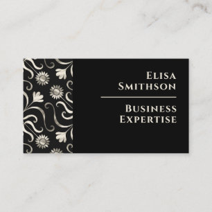 Pearl & Black Blommigt Damask Elegant Silver Mönst Visitkort