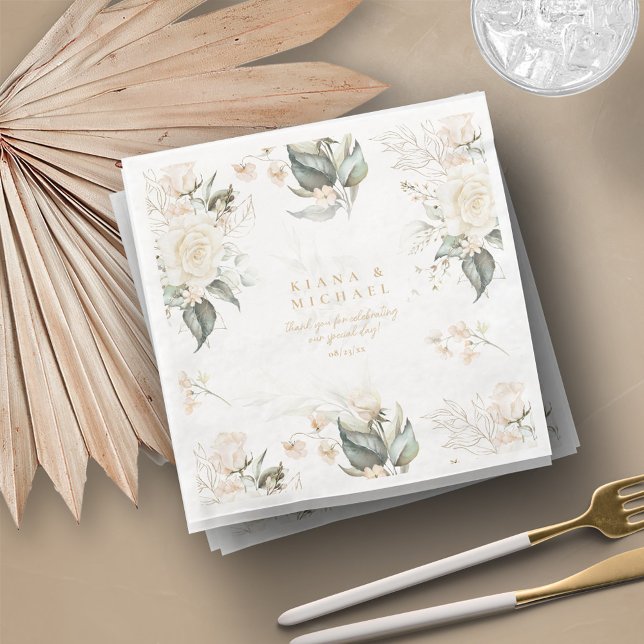 Pearl  Blommigt Elegance Gräns Bröllop ID989 Pappersservett (Skapare uppladdad)
