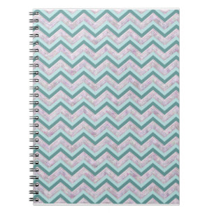 Pearl Blommigt Teal ZigZag Mönster Anteckningsbok Med Spiral