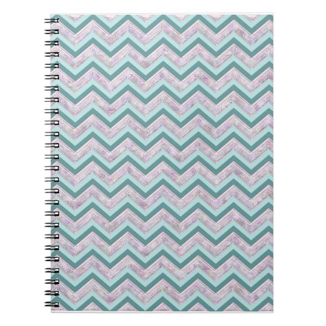Pearl Blommigt Teal ZigZag Mönster Anteckningsbok Med Spiral (Framsidan)