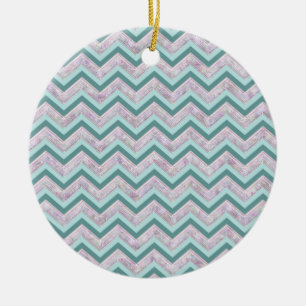Pearl Blommigt Teal ZigZag Mönster Julgransprydnad Keramik