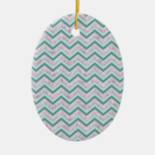 Pearl Blommigt Teal ZigZag Mönster Julgransprydnad Keramik