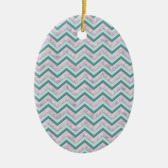 Pearl Blommigt Teal ZigZag Mönster Julgransprydnad Keramik (Framsidan)