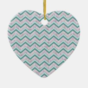 Pearl Blommigt Teal ZigZag Mönster Julgransprydnad Keramik
