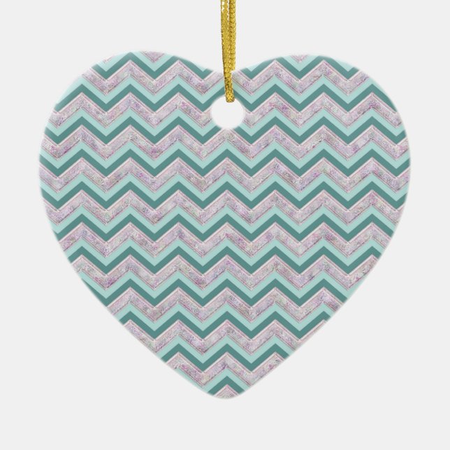 Pearl Blommigt Teal ZigZag Mönster Julgransprydnad Keramik (Framsidan)