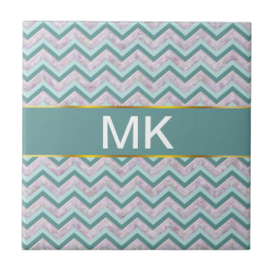 Pearl Blommigt Teal ZigZag Mönster Kakelplatta