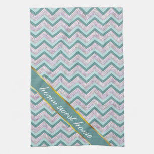 Pearl Blommigt Teal ZigZag Mönster Kökshandduk