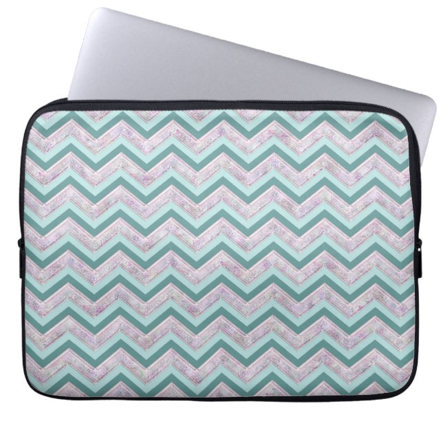 Pearl Blommigt Teal ZigZag Mönster Laptop Fodral (Framsidan)