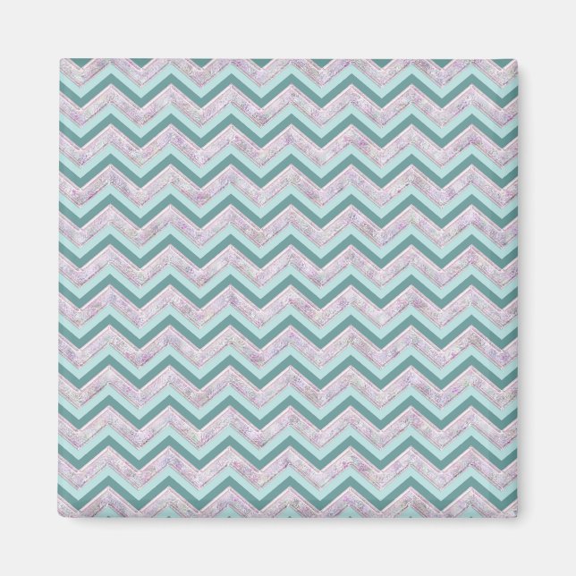 Pearl Blommigt Teal ZigZag Mönster Magnet (Framsidan)