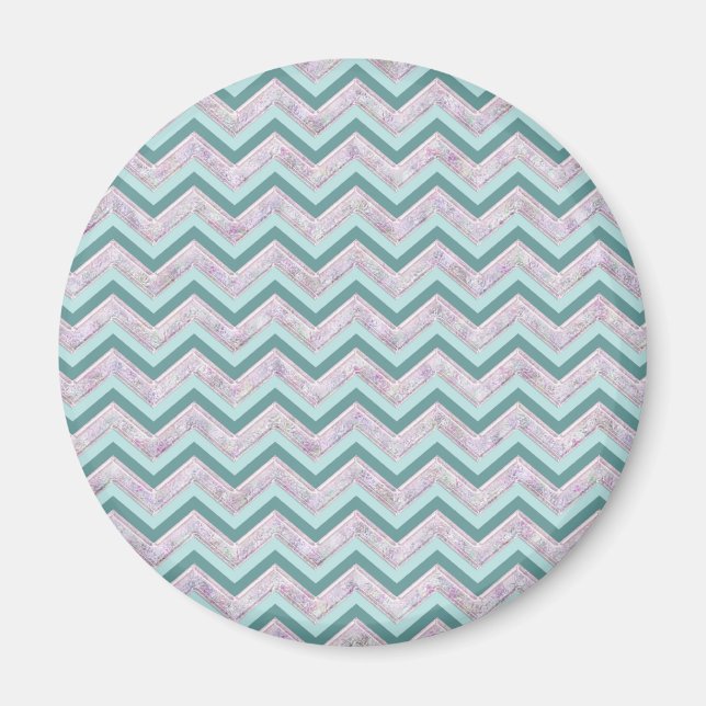 Pearl Blommigt Teal ZigZag Mönster Magnet (Framsidan)