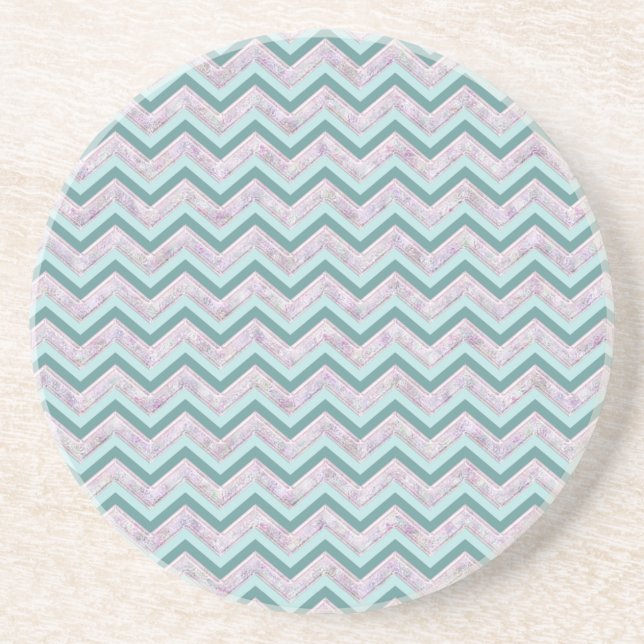 Pearl Blommigt Teal ZigZag Mönster Underlägg (Framsidan)