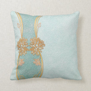 Pearl Blue Golden Löv Blommigt Scrapbook Kudde
