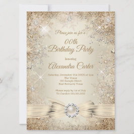 Pearl Bow Beige Cream Guld Snowflake Birthday Inbjudningar