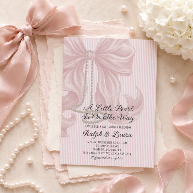 Pearl Bow Tjej Baby Shower Inbjudningar (Skapare uppladdad)