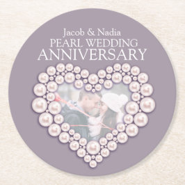 Pearl bröllop-årsdagen av hjärtfoto underlägg papper rund