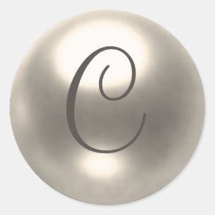 Pearl C monogram bröllop säl Runt Klistermärke