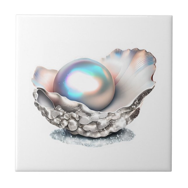 Pearl clam snäcka iridescent 3D säsongsstrand Kakelplatta (Framsidan)