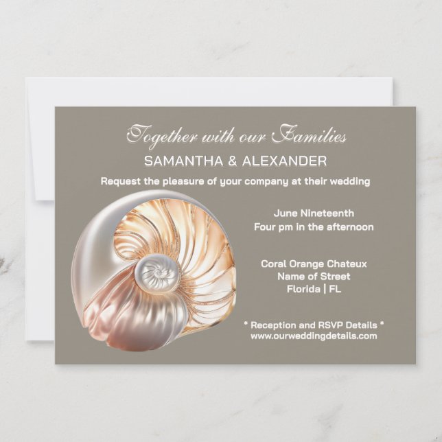 Pearl Conch Shell Beach Wedding Inbjudningar (Framsida)