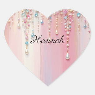 Pearl Dangles och Pastel Rand Hjärtformat Klistermärke