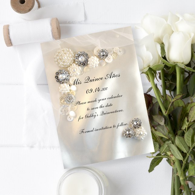 Pearl Diamond Buttons Quinceañera Spara datumet (Skapare uppladdad)