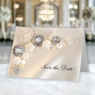 Pearl Diamond Buttons Quinceañera Spara datumet Inbjudan