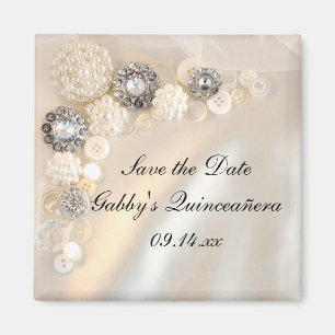 Pearl Diamond Buttons Quinceañera Spara datumet Magnet