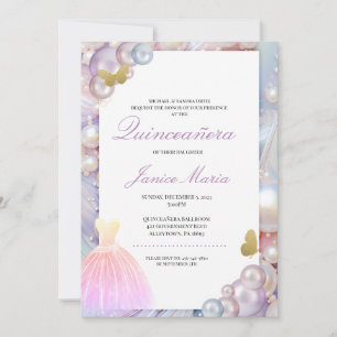 Pearl Dream rosa lila Quinceañera Inbjudningar