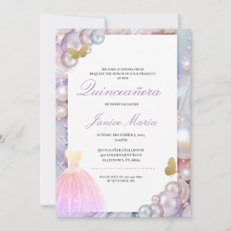 Pearl Dream rosa lila Quinceañera Inbjudningar