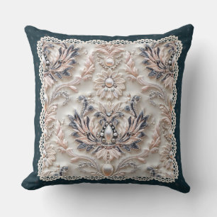 Pearl Elegance: Crystal Embroized Mönster Throw Kudde