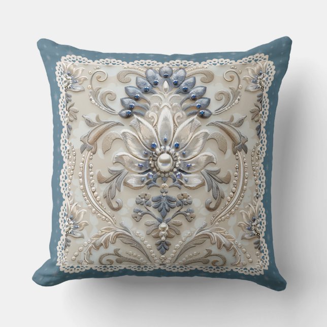 Pearl Elegance: Crystal Embroized Mönster Throw Kudde (Framsida)