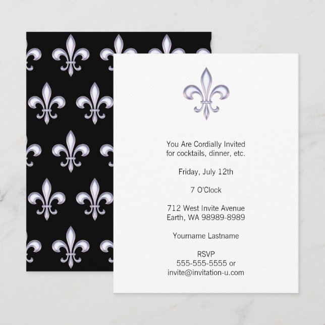 Pearl Fleur De Lis Inbjudningar (Fram/baksida)