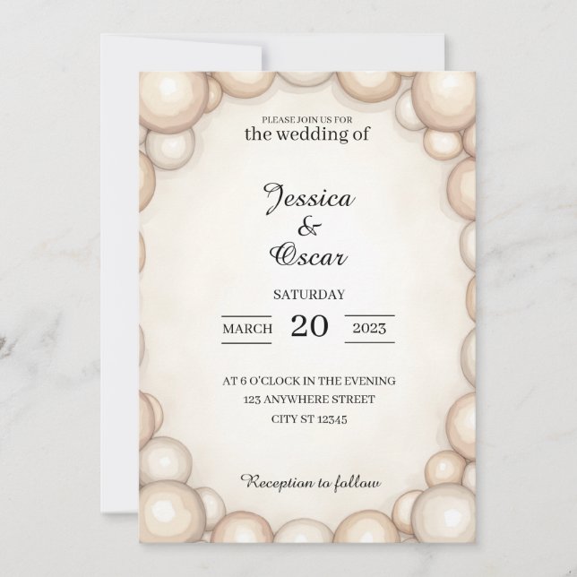 Pearl Frame Wedding Invitation Inbjudningar (Framsida)