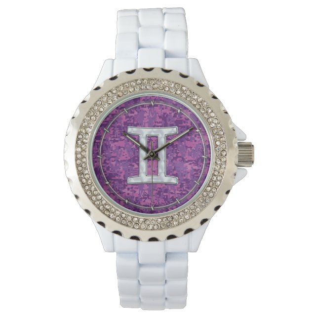 Pearl Gemini Zodiac Symbol på Digital Camouflage Armbandsur (Framsida)