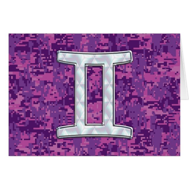 Pearl Gemini Zodiac Symbol på Digital Camouflage Hälsningskort (Framsidan Horizontal)