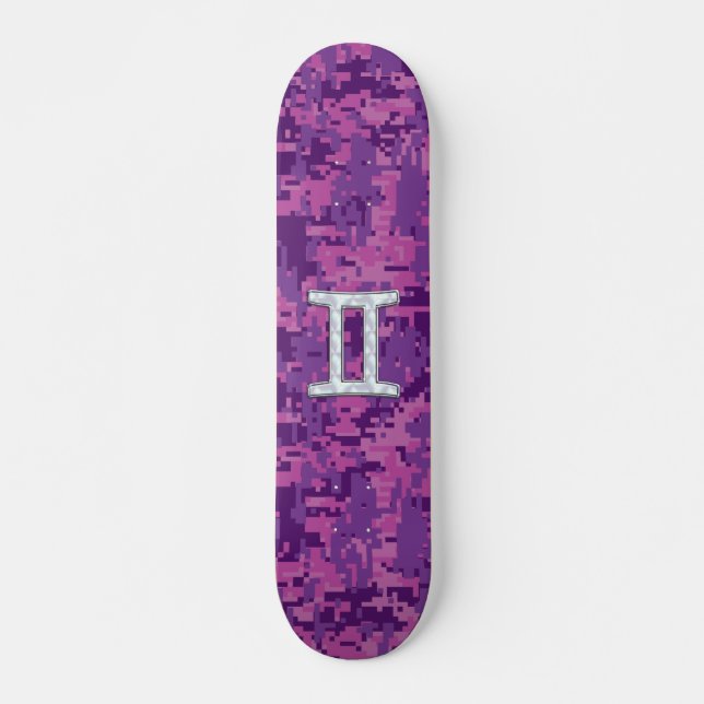Pearl Gemini Zodiac Symbol på Digital Camouflage Skateboard Bräda 19,5 Cm (Framsida)