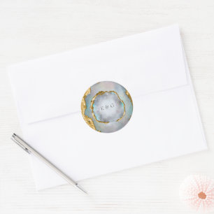 Pearl Guld Agate Luxurious Monogram Bröllop Runt Klistermärke