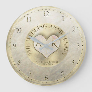 Pearl Guld Heart Monogram Bröllop-årsdag Stor Klocka