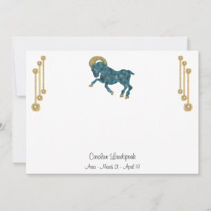 Pearl & Guld Jewels med Aries Zodiac Sign Anteckningskort